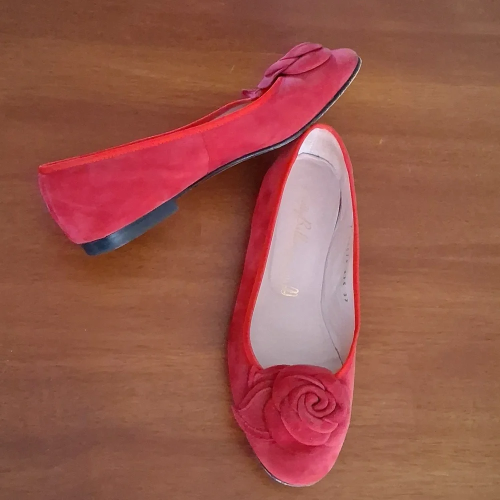 Pretty Ballerinas Red Suede Ballet Flats Leather Made In Spain sz 37 (US 6.5M) - Picture 5 of 9